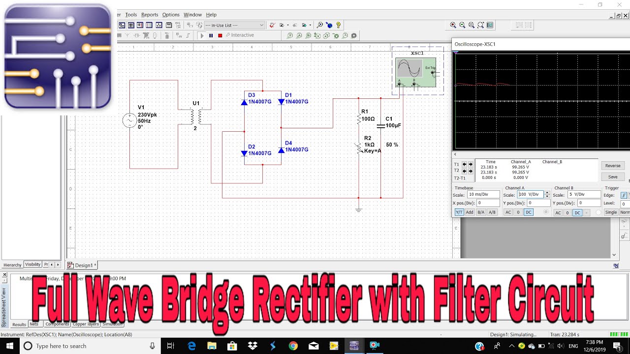 Design of Full Wave Bridge Rectifier Using Multisim Software Tool