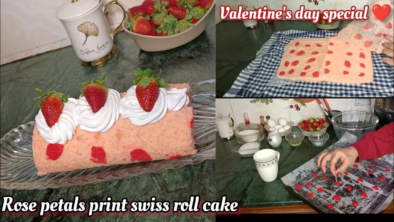 Rose Petals Print Swiss Roll cakeValentines day special Recipe by