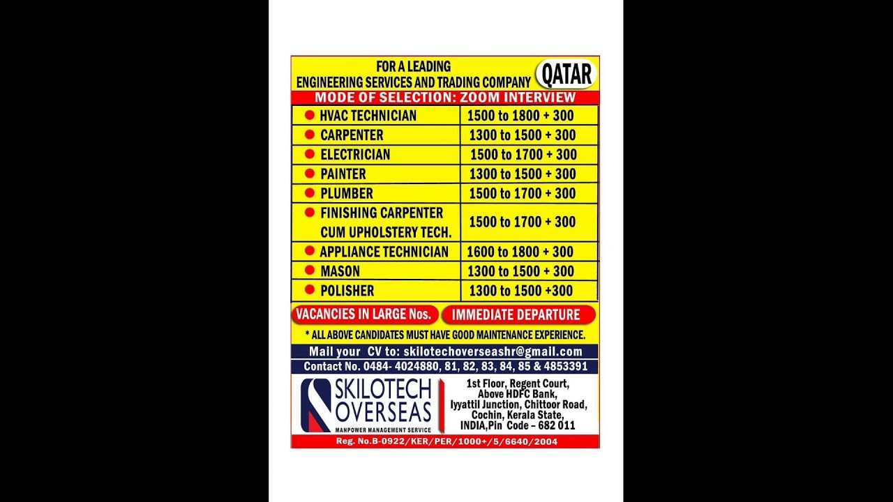 ASSIGNMENT ABROAD 29 DECEMBER 2020/ GULF JOB/ ABROAD JOBS/ WALK IN INTERVIEW/ FREE RECRUITMENT/ JOBS