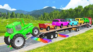 Flatbed Truck McQueen | Transportation with Truck - Pothole vs Car #22 | BeamNG.Drive Gameplay
