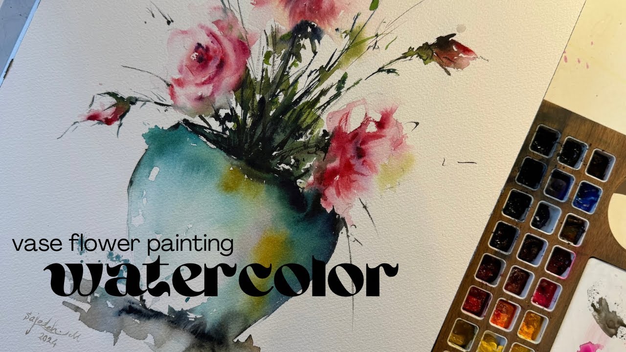 How to paint a beautiful flower vase with watercolors (Easy tutorial ...