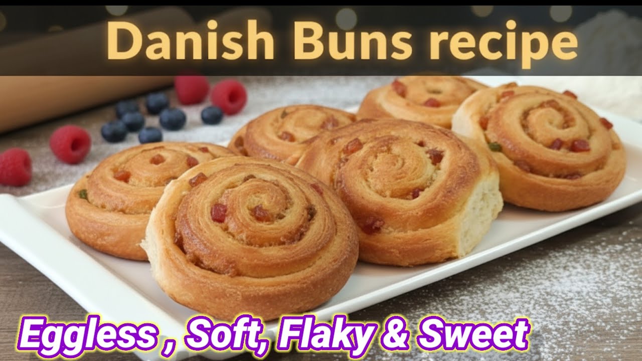 Bakery Style Danish Buns | Soft, Flaky & Sweet | Eggless