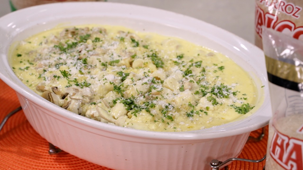 Arroz con Palmito y Salsa de Hongos