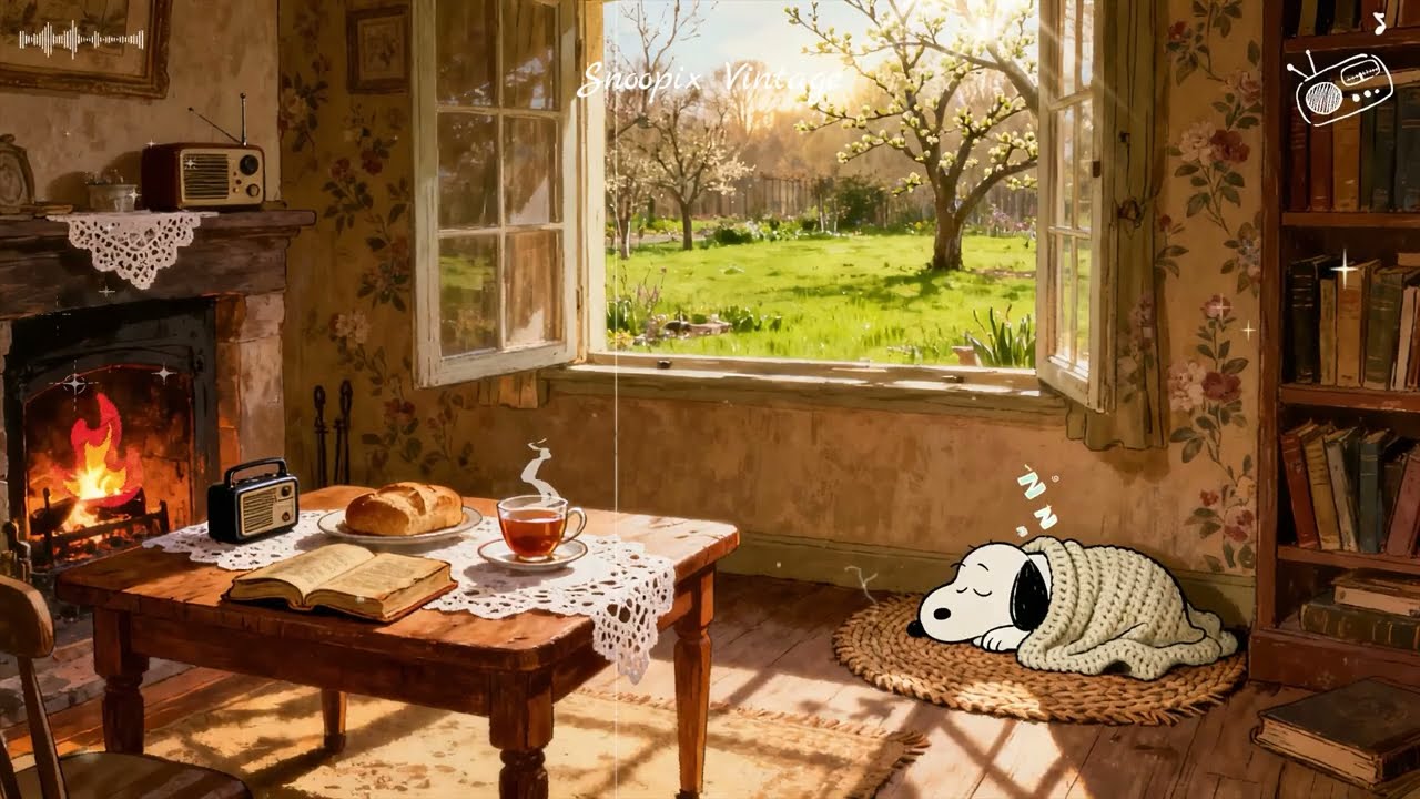 A Warm 1940s Spring Day with Snoopy | Vintage Jazz Echoing from Another Room