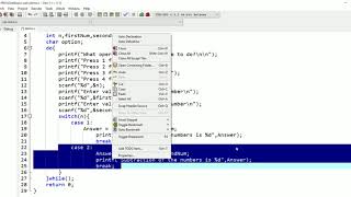 how to create  a calculator in c programming using switch and do while loops