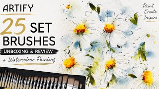 🎨 ARTIFY 25-Piece Synthetic Brush Set Review | Watercolor Painting & Test