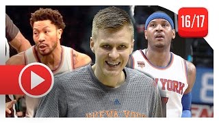 Carmelo Anthony, Kristaps Porzingis & Derrick Rose Highlights vs Nets (2017.03.12) - 63 Pts Total