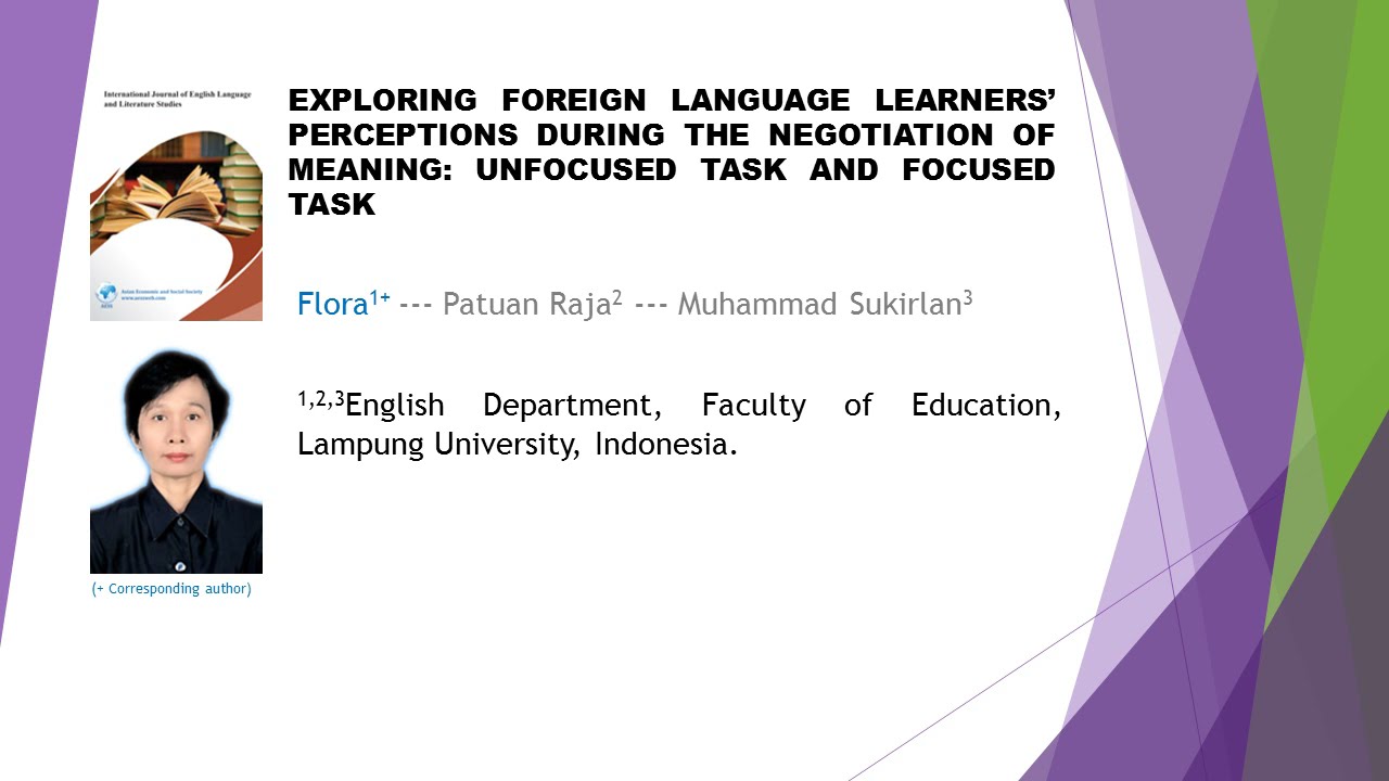 Exploring Foreign Language Learners Perceptions During the Negotiation of Meaning Unfocused Task and