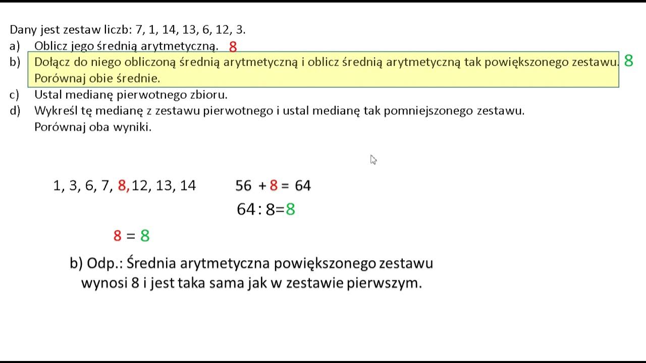 Dany jest zestaw liczb. Oblicz średnią arytmetyczna i medianę - YouTube