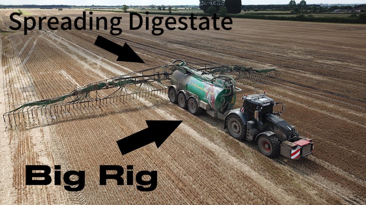 Fendt 828 black beauty putting digestate onto stubble with Samson pg25 tanker