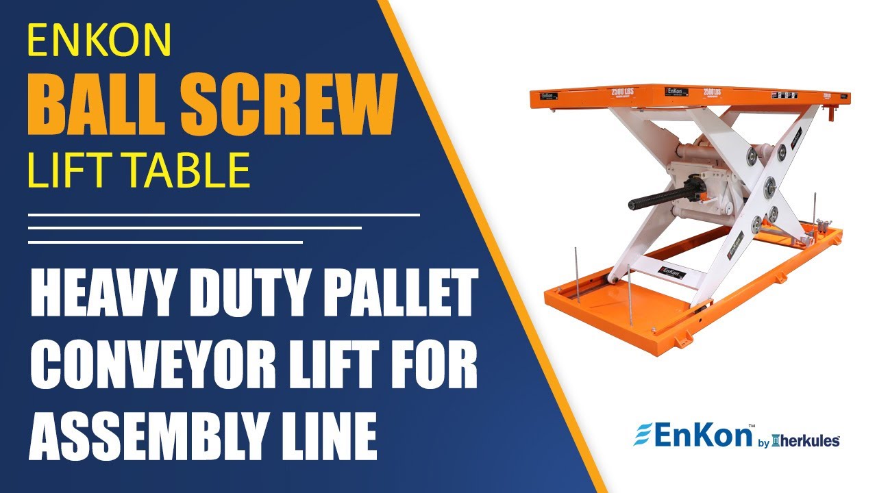 v1505 01 enkon heavy duty ball screw scissor lift table pallet conveyor high capacity assembly line