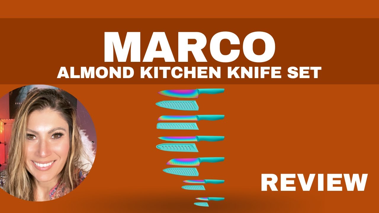 Marco Almond Kitchen Knife Set, KYA37 12-Piece Rainbow Titanium Stainless  Steel