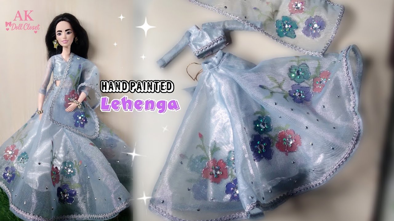 Hand-Painted Barbie Lehenga | DIY Designer Barbie Doll Lehenga Making | AK Doll Closet 