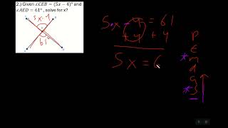 Vertical Angles with Algebra Level 1
