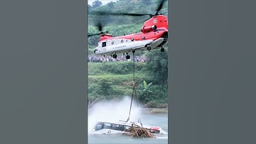 CH-47 Chinook Lifts Crashed Bus from Raging River - Insane Helicopter Rescue! 🚁#shorts #helicopter