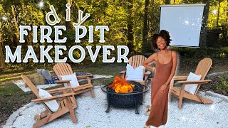 DIY FIRE PIT MAKEOVER| Backyard Transformation, New Outdoor Furniture &amp; Lighting + Fall Party!