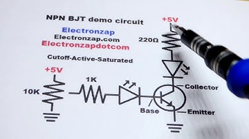 NPN bipolar junction transistor BJT basic electronics properties demonstrated with LEDs