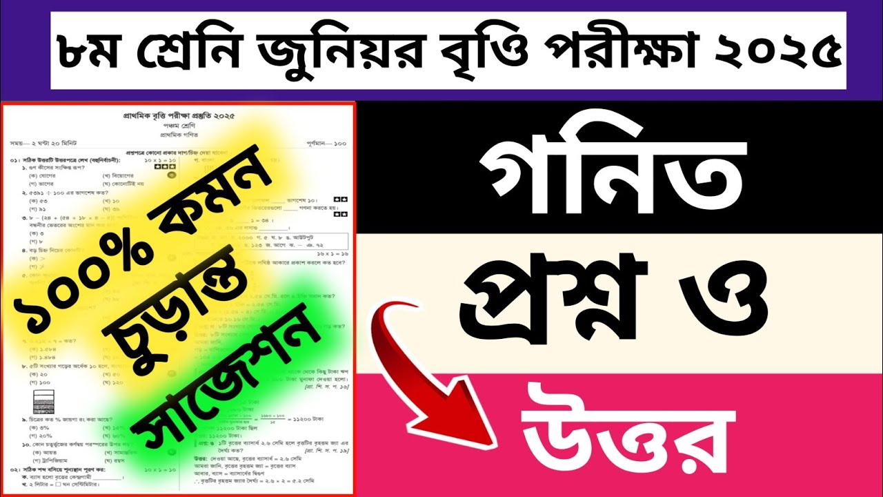 ৮ম শ্রেণির বৃত্তি পরীক্ষা গণিত প্রশ্ন | Class 8 britti Exam Math Question 2025