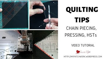 Quilting tips: chain piecing, pressing and squaring a half square triangle