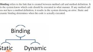 Binding & it's types Static, Dynamic binding