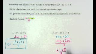 Quadratic Formula ex. 2 (two real solutions)