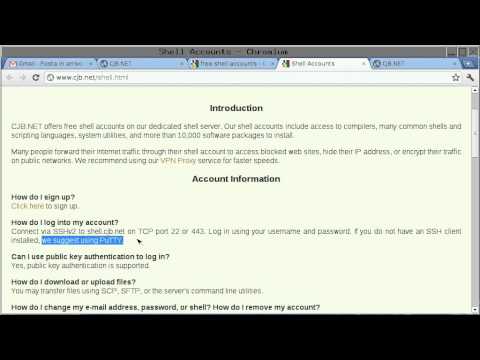 Registrazione al servizio shell.cjb.net e accesso tramite PuTTY (senza audio)