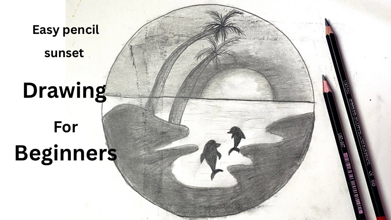 How to draw a sunset water  drawing for beginners | easy pencil Dolphin drawing