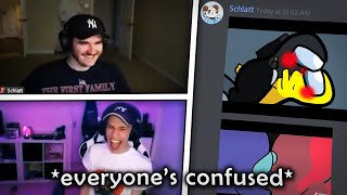 Schlatt and Jack Manifold laugh at Among Us GIFs on Pokimane's Love or Host for 8 minutes Schlatt and Jack Manifold laugh at Among Us GIFs on Pokimane's Love or Host for 8 minutes