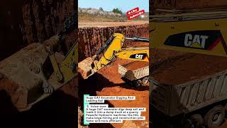 Huge Cat Excavator Digging And Loading Soil