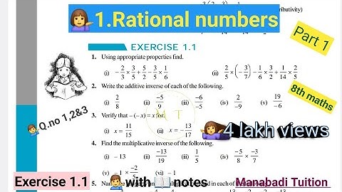 8th class maths| chapter 1|💁‍♀️Rational numbers| 🙋‍♂️Exercise 1.1|Q.no 1,2&3 | part 1|with notes|