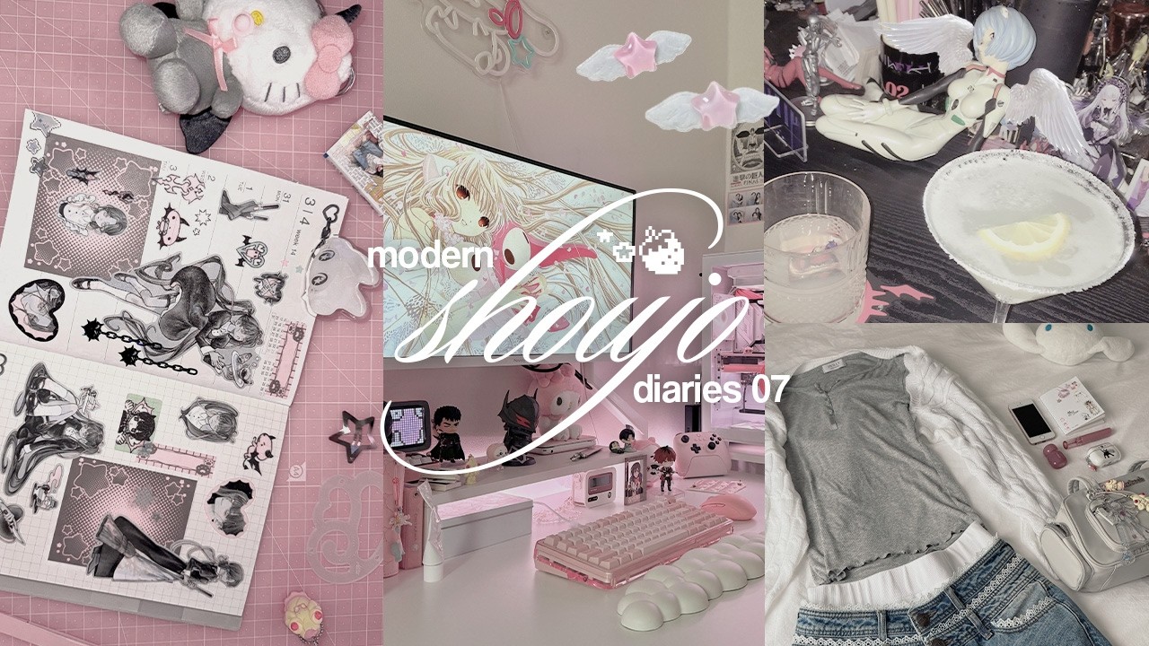 modern shoujo girl (ㅎ.ㅎ)✃⟡ ݁₊ pc desk cleanup, gothic sticker haul, custom anime cocktails, chobits