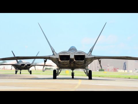 F-22 Raptor Fighter Jet in Action Taxi and Takeoff U.S. Air Force