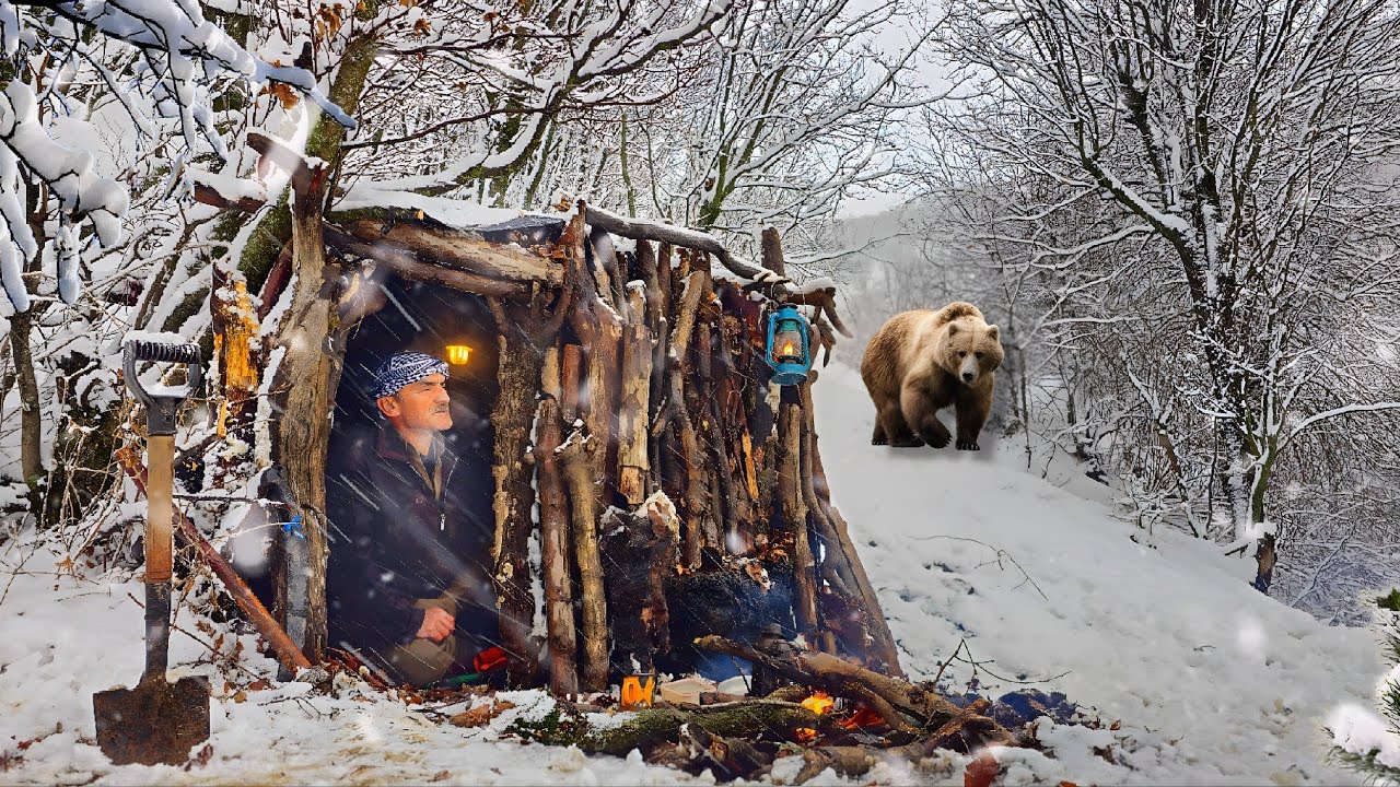 Winter Survival Camping in Heavy Snow | Building Shelter & Fire in the ...