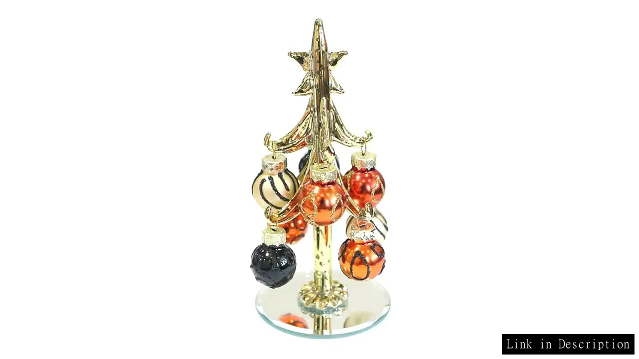 Custom 13cm Small Glass Christmas Tree Figurines Ornaments With 8pcs Hanging Hand-Painted Xmas Balls
