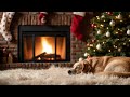 Golden Retriever by the Christmas Fireplace | Cozy Holiday Ambience with “O Come All Ye Faithful”