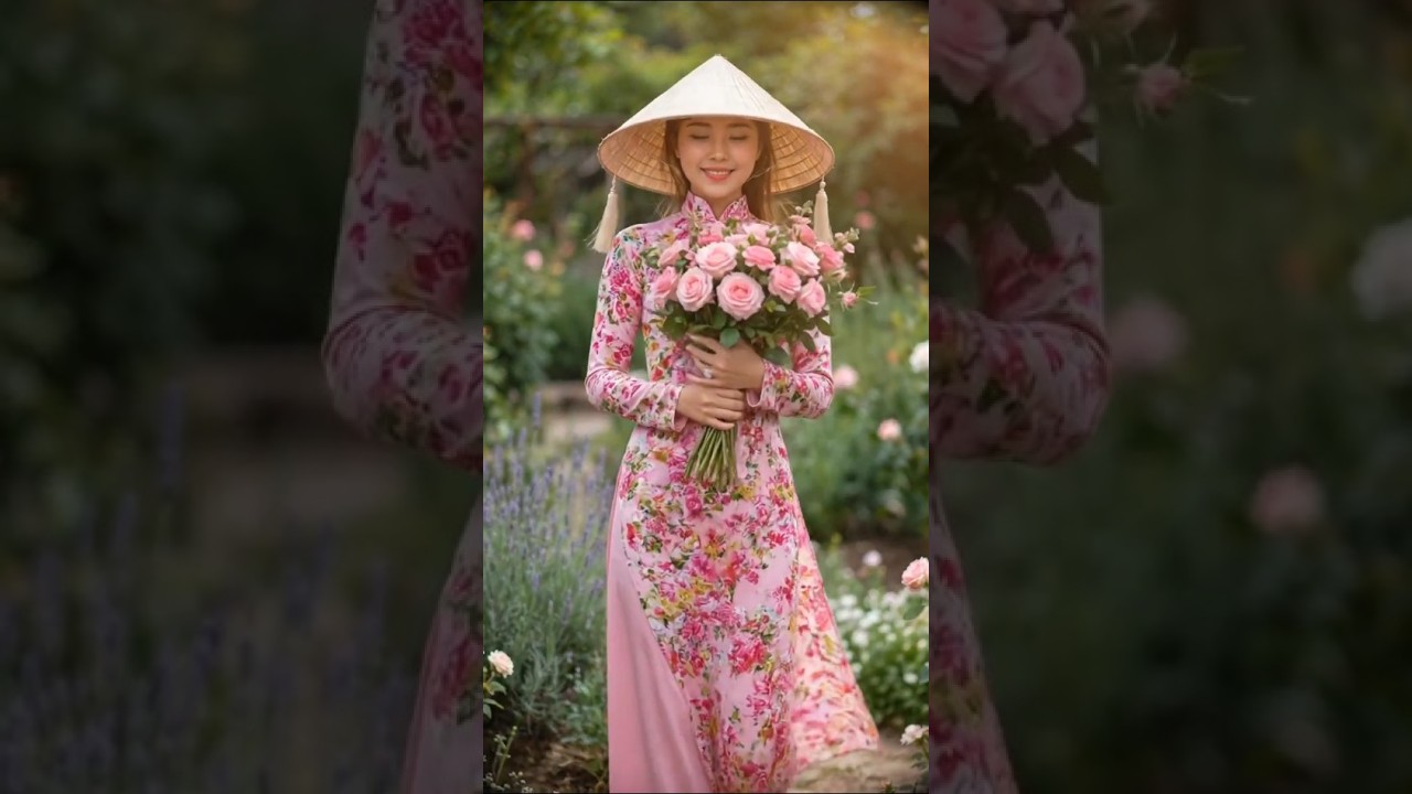 Vietnamese Áo Dài Beauty in Lotus Garden 🇻🇳 | Traditional Dress ASMR Shorts