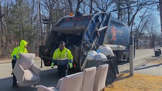 Old Republic Services Mack LE McNeilus Rearloader on Heavy Manual Trash and Bulk Collection