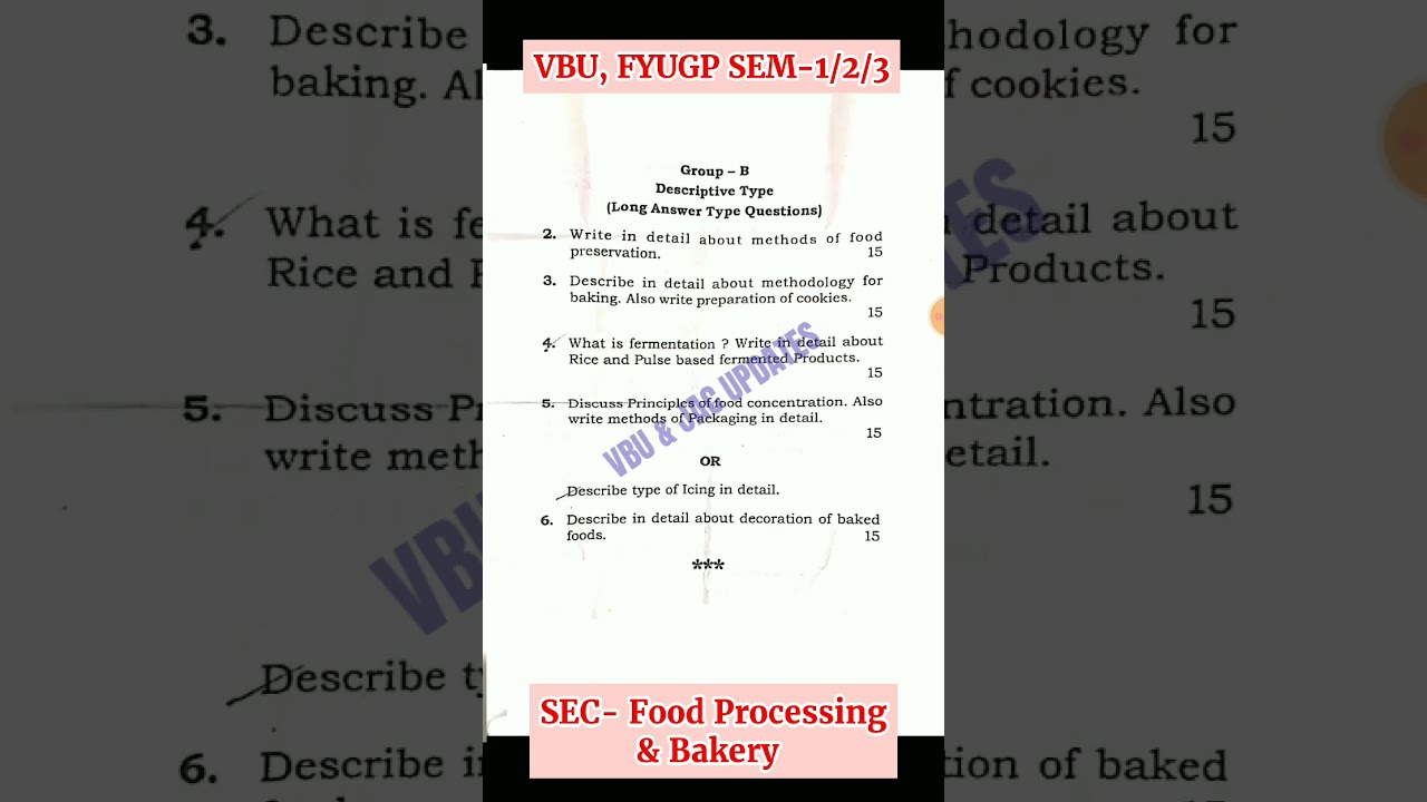 SEC- FOOD PROCESSING & BAKERY | FYUGP (2023-27) PYQ 