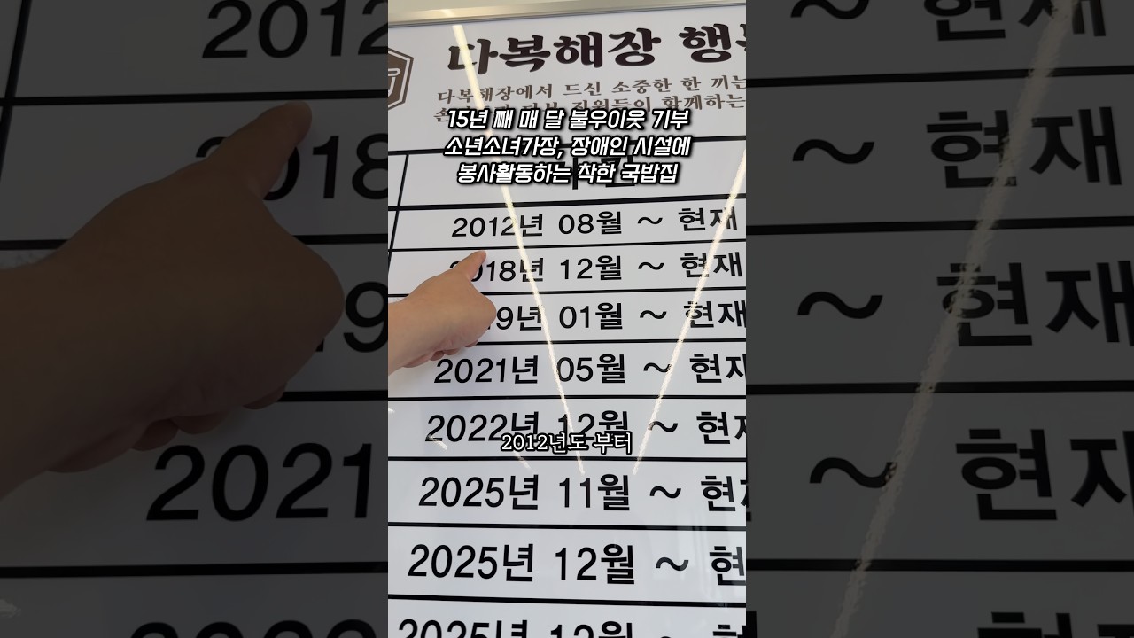 15년 째 매 달 불우이웃 장애인 소년소녀가장 기부하고 있는 파주 착한 식당