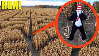 drone catches REAL Cat in the Hat hiding in Haunted Corn Maze... (He's Bad)
