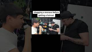 chugging a monaco with my barber #explore #funny #chicago #barber
