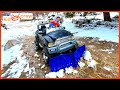 Plowing snow with power wheels truck winter storm cleanup and shoveling educational  kid crew