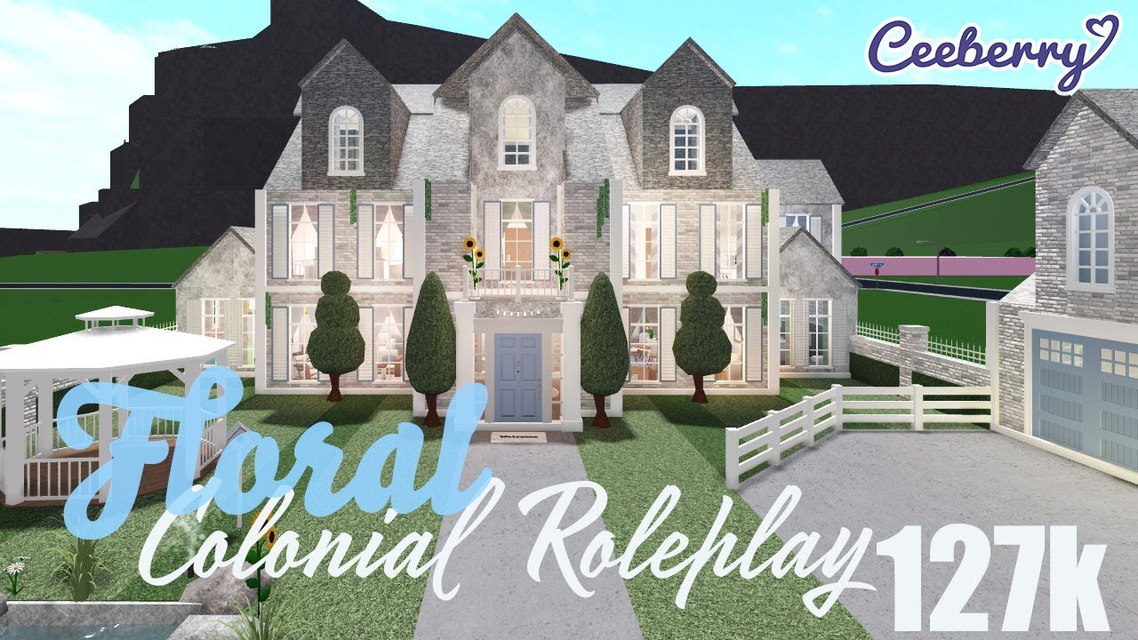 Bloxburg Floral Colonial Roleplay Home 127k Speed Build Youtube - roblox bloxburg colonial mansion house build