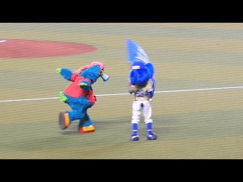 闘牛ごっこ？をするドアラさんとスラィリー＠ナゴヤドーム 20230709