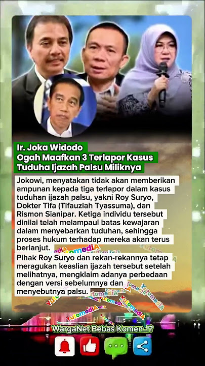 Jokowi Ogah Maafkan 3 Terlapor Kasus Tuduhan Kasus Ijazah Palsu #jokowi #roysuryo #ijazahjokowi