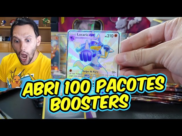 ABRI 100 PACOTES boosters, MUITAS CARTAS RARAS, LUCARIO SHINY! Pokemon TCG  100 PACKS CAPITÃO HUNTER 