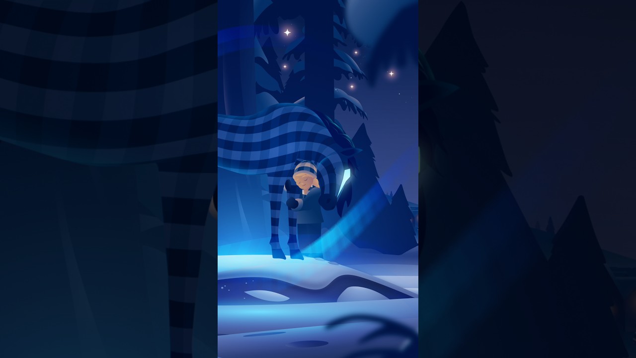 Under the lights of Winterland, Isa reaches out to Blåmir.A hug — soft as snow, bright as magic.