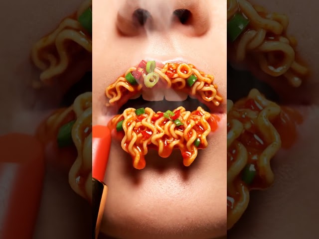 Spicy Ramen Noodles Lipstick Transformation 💄 | AI ASMR Lip Art #asmr #aiart #satisfying #beauty
