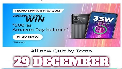 Amazon Funzone Techno Spark 8 Pro Quiz Answers Today|29 December | Daily Quiz Time