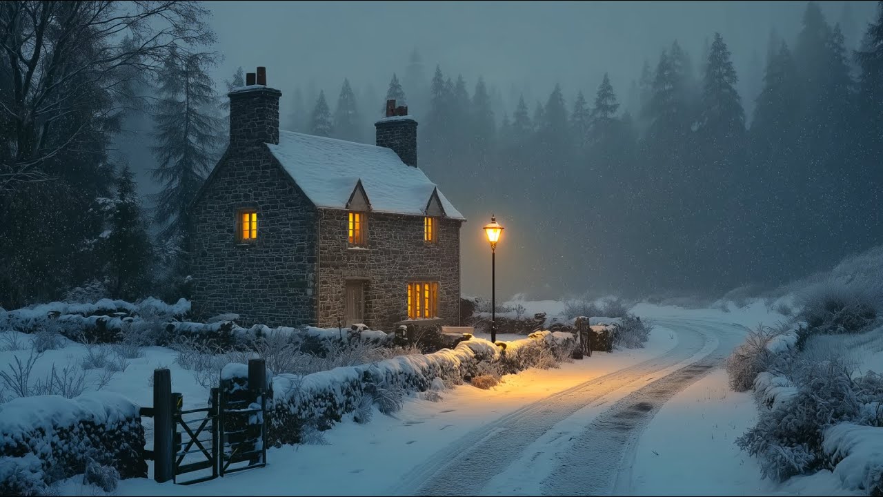 “Lantern at Snowfall Lane” — A Quiet Cottage in Falling Snow | Dark Academia Music